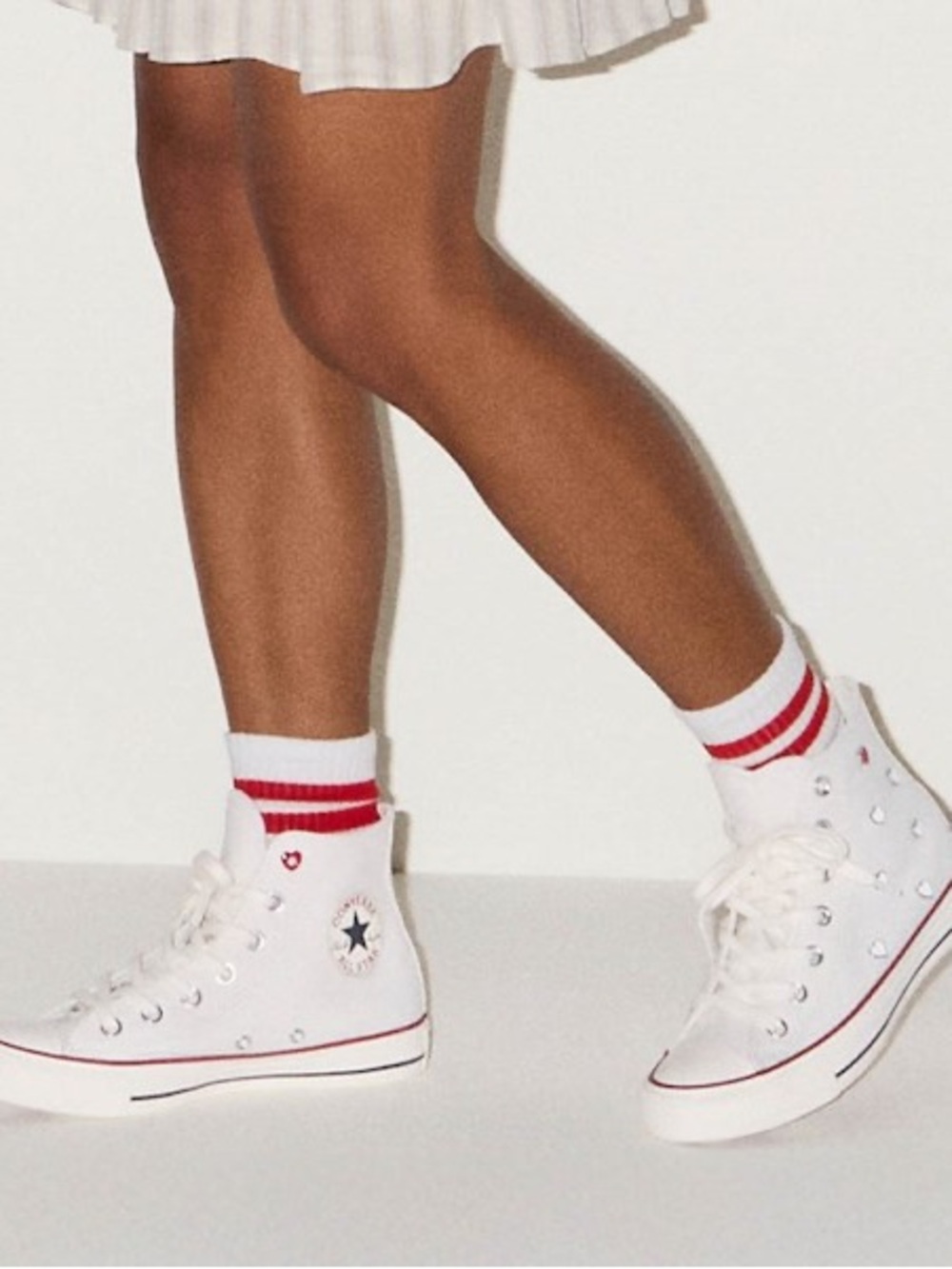 Converse White High Top Sneakers with Red & White Heart Studs - Picture 2 of 8